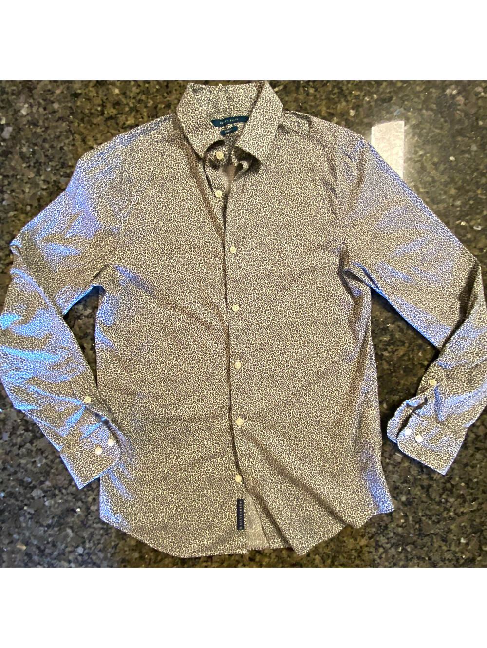 Perry Ellis Stretch Floral Button-Up Shirt Long Sleeve Men's L White Blue